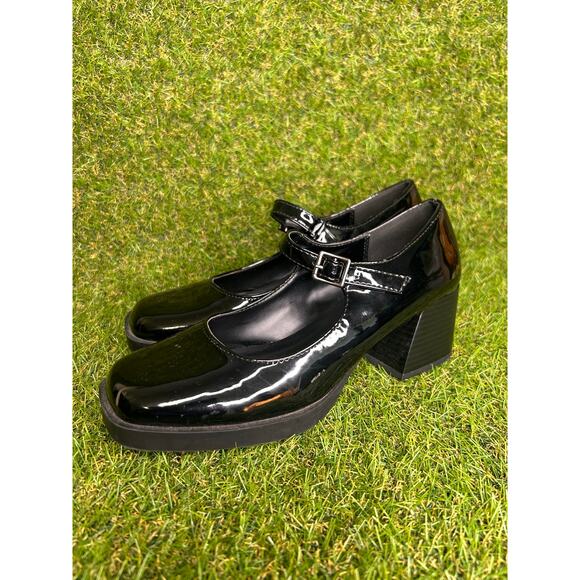 Soda Black Patent Mary Jane Block Heel Shoes Square Toe Chunky Size 8.5 - Picture 4 of 9